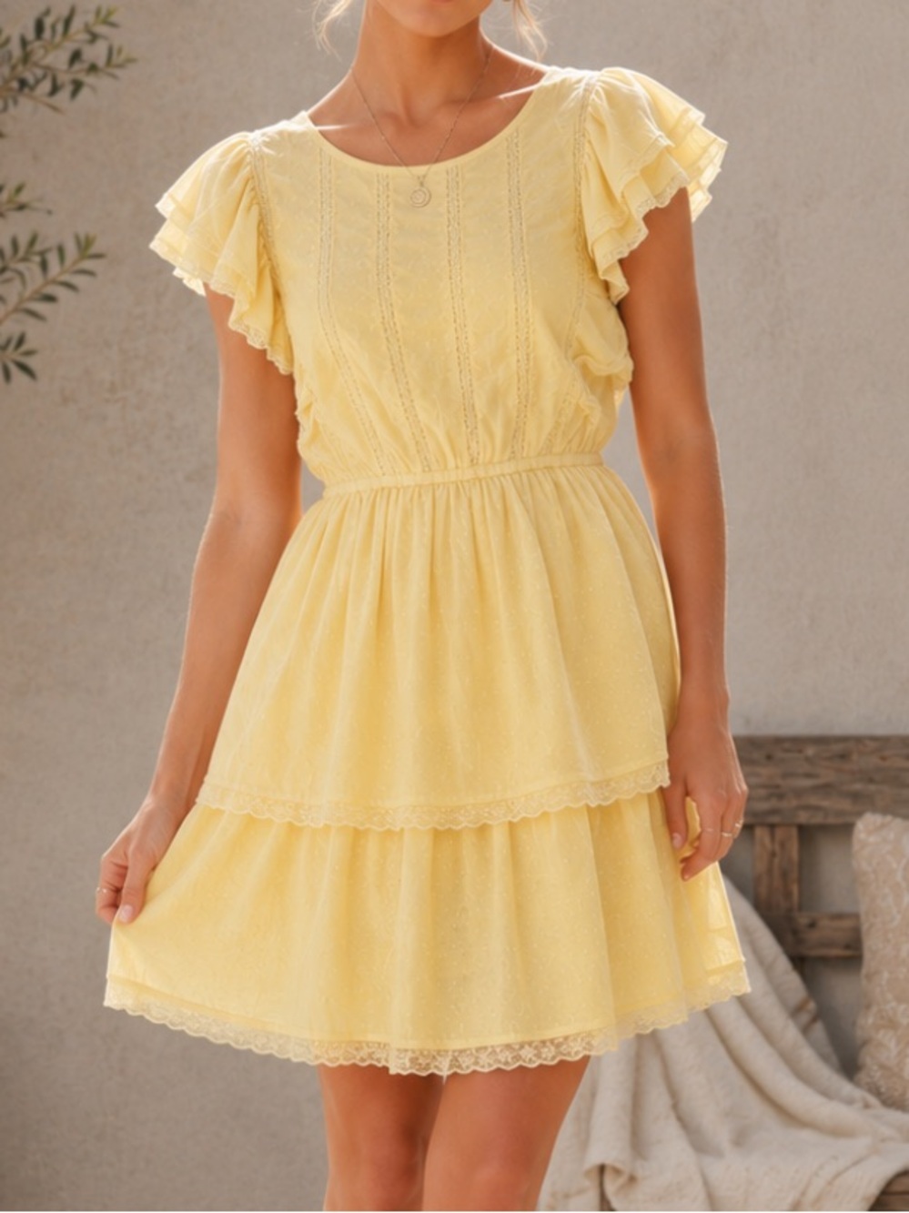 Japna Ruffled Mini Dress Yellow